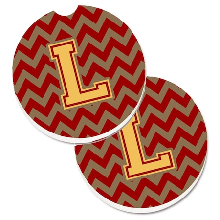 Carolines Treasures Letter L Chevron Garnet and Gold Set of 2 Cup Holder Car Coaster CJ1048-LCARC
